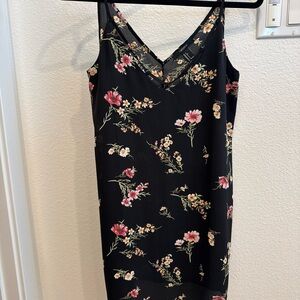Floral Black Knee Length Dress